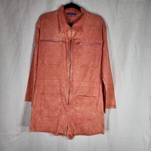 Paradised Womens Coral Romper Tie Dye Wash Zip Up Utility Size L Made in USA